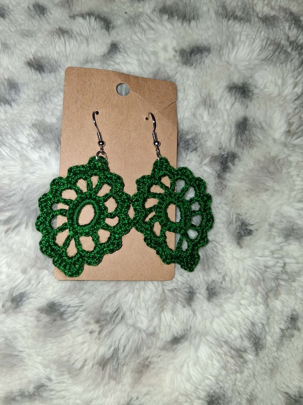 Handmade Green Crochet Floral Drop Earrings